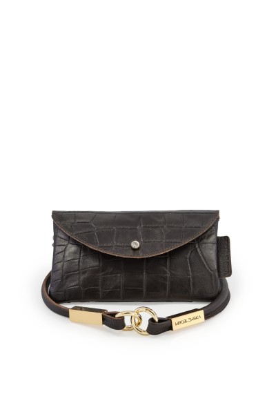 Pocket Bag  Dark Brown Croco + Leather Rope Gold