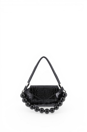 SHELL BAG S BLACK CROCO